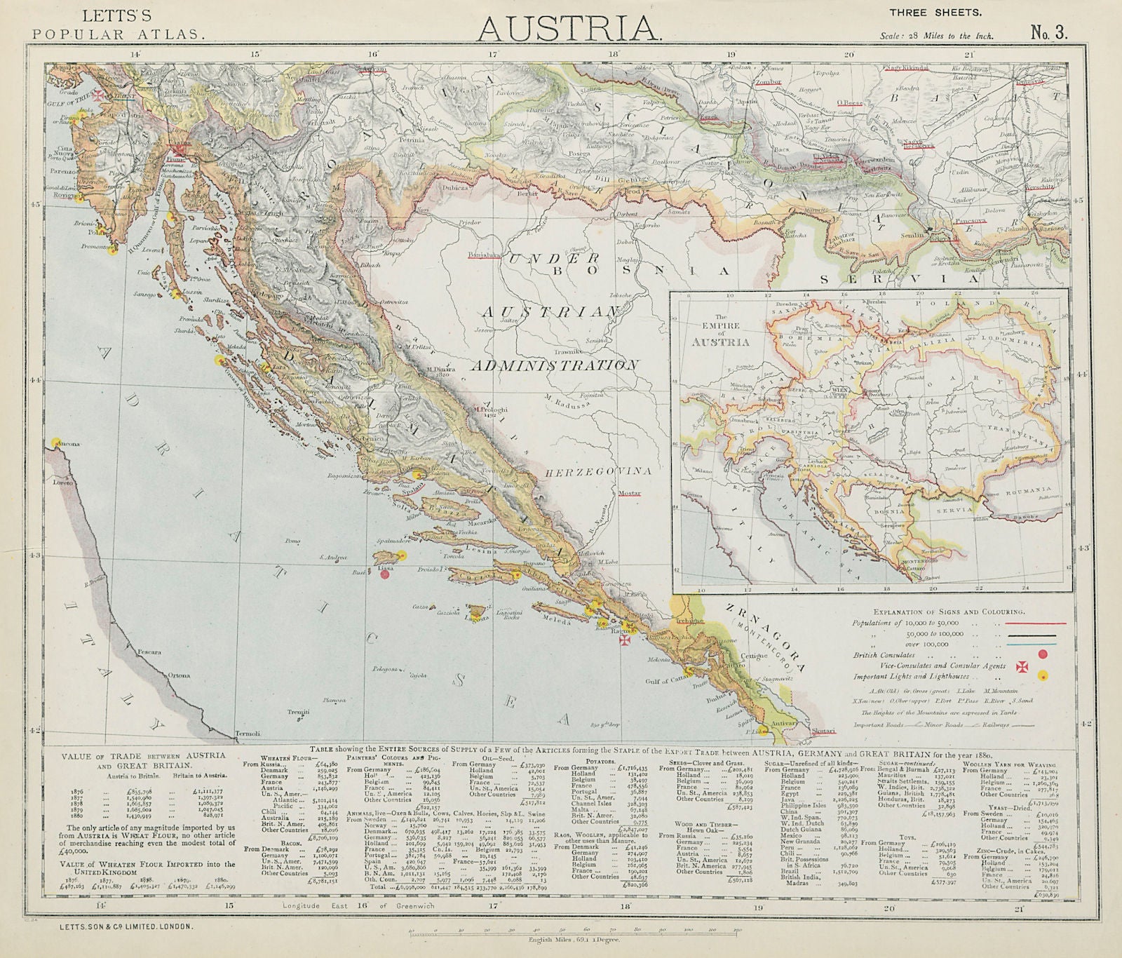 DALMATIAN COAST. Lighthouses. Croatia Istria Dubrovnik Split. LETTS 1884 map